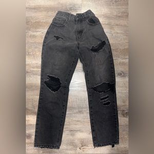 Forever 21 Black Denim Distressed High Rise Mom Jeans